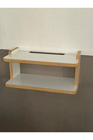 Dekoratif İkili Raf, Aksesuar Rafı, İki Bölmeli Modem Rafı