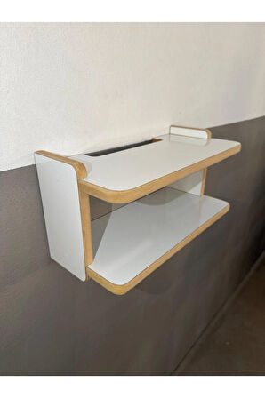 Dekoratif İkili Raf, Aksesuar Rafı, İki Bölmeli Modem Rafı