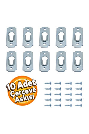 10 Ad. Gizli Çerçeve Askısı Bombeli Dar Model - Metal Tablo Askı Aparatı - Vidalı Resim Asma Kancası