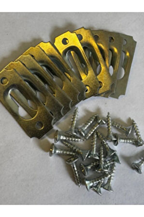 10 Ad. Gizli Çerçeve Askısı Bombeli Dar Model - Metal Tablo Askı Aparatı - Vidalı Resim Asma Kancası