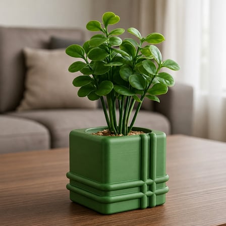 3D Baskı Square Planter - Izgara Desenli Küp Saksı-Yeşil