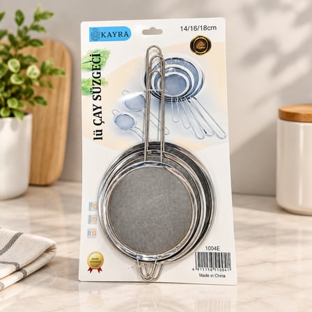 3 Parça Metal Süzgeç 14-16-18 cm