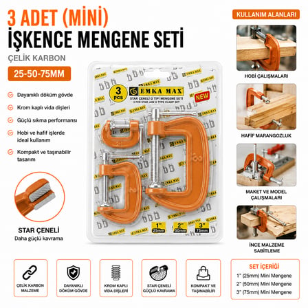 Mini Mengene Seti (25-50-75 mm) Karbon Çelik