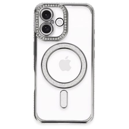 Apple İphone 16 Kılıf Joke Simli Magneticsafe Kılıf - Gri