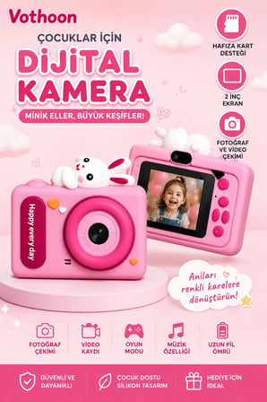 Mini Çocuk Kamerası 2 İnç Ekranlı Fotoğraf Video Çekimli Şarjlı Silikon Korumalı Dijital Kamera
