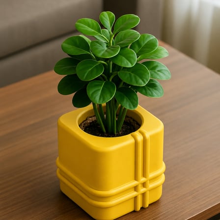 3D Baskı Square Planter - Izgara Desenli Küp Saksı-Sarı