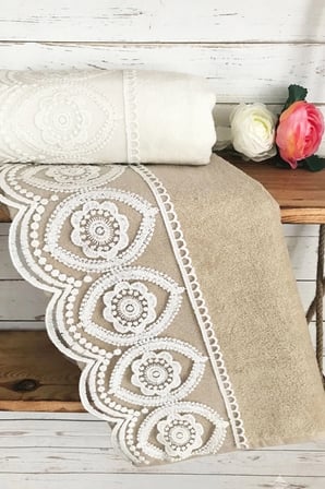 Nazenin Güpürlü Pamuklu Çeyizlik El Yüz Havlusu 2'li Set 50x90 cm