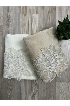 Cerine Kadife Havlu Takımı Krem&Cappicuno-El&Yüz Havlu Seti 50&90