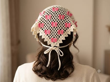 Akfecan El Örgüsü File Kelebek Model Bandana