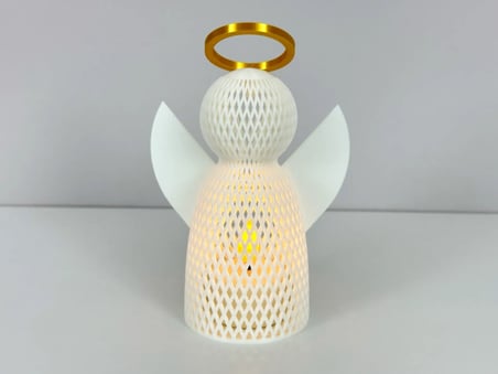 3D Baskı File Dokulu Melek Tealight Mumluk 14,5 cm Altın Haleli Dekoratif Fener Şamdan Masa Süsü
