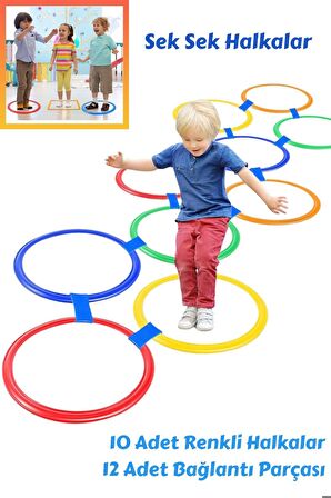 Seksek Halka Oyunu Daire Setleri 22 Parça Hopscotch Sek sek Duyusal Eğitim Çemberleri 10 Çember 27cm