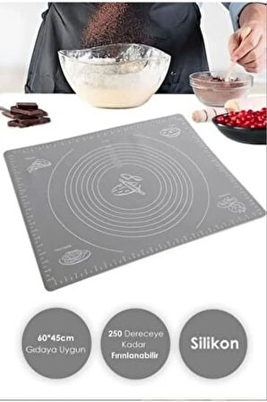Büyük Boy Silikon Gri Hamur Açma Matı Büyük Ölçü 45x65