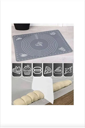 Büyük Boy Silikon Gri Hamur Açma Matı Büyük Ölçü 45x65