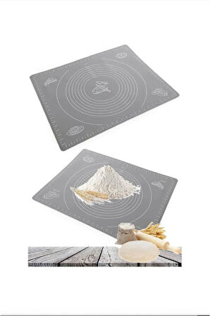 Büyük Boy Silikon Gri Hamur Açma Matı Büyük Ölçü 45x65