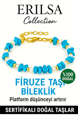 Sertifikalı Kırık Taşlı Model İnci – Firuze Taşı Bileklik – Şifa ve Koruma Enerjisi