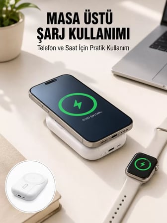 Akıllı Saat Ve Telefon Uyumlu 4’ü 1 Arada Powerbank 10000 Mah Yeni Nesil