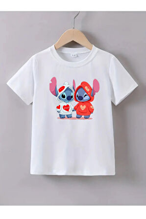 Pamuklu Kız Çocuk Lilo Baskılı Tshirt Tişört 5 6 7 8 9 10 11 12 13 14 yaş