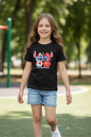 Pamuklu Kız Çocuk Lilo Baskılı Tshirt Tişört 5 6 7 8 9 10 11 12 13 14 yaş