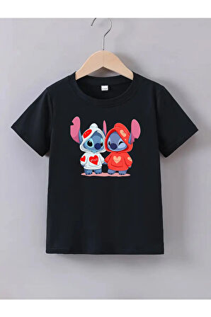 Pamuklu Kız Çocuk Lilo Baskılı Tshirt Tişört 5 6 7 8 9 10 11 12 13 14 yaş