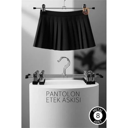 Metal Pantolon Etek Askısı 8'Li Set - Ayarlanabilir Kaymaz Klipsli 40Cm Organizer 719536