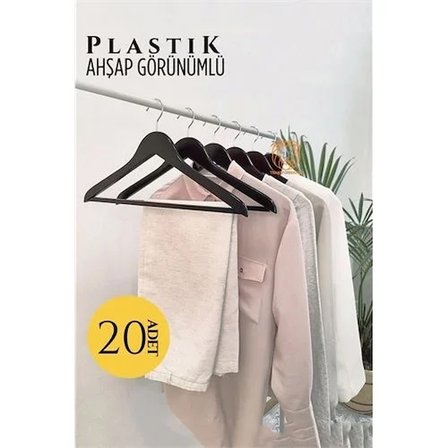 Ahşap Görünüm Plastik Askı 20 Adet Siyah 720520