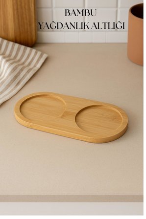 Bambu Yağdanlık Altlığı Çift Yuvalı 9X19 Cm