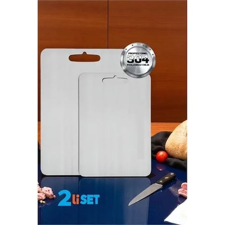 Kesim Tahtası - Profesyonel 304 Paslanmaz Çelik Doğrama Tahtası 2 Li Set 721821