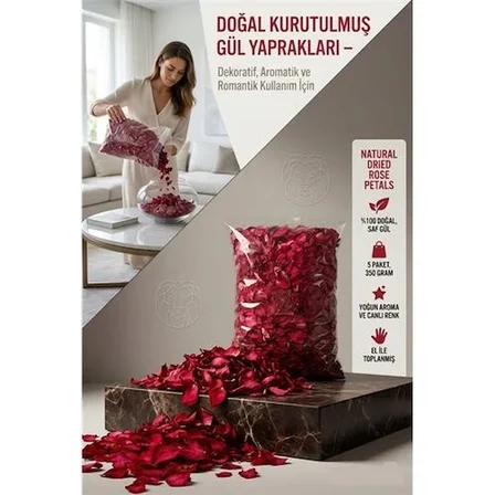 Doğal Kurutulmuş Gül Yaprakları – Dekoratif, Aromatik Romantik Kullanım İçin 350G Paket 718565