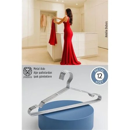 12'Li Lüks Çelik Elbise Askısı - İz Yapmayan İnce Tasarım Metal Kıyafet Düzenleyici (40Cm)