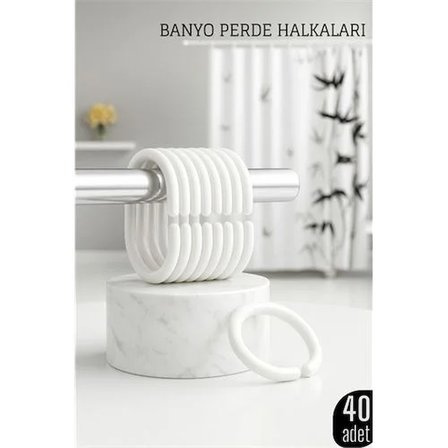40 Adet Esnek Banyo Duş Perdesi Halkası Beyaz - C Tipi Kolay Montaj Geçme Perde Halkası Seti 719911