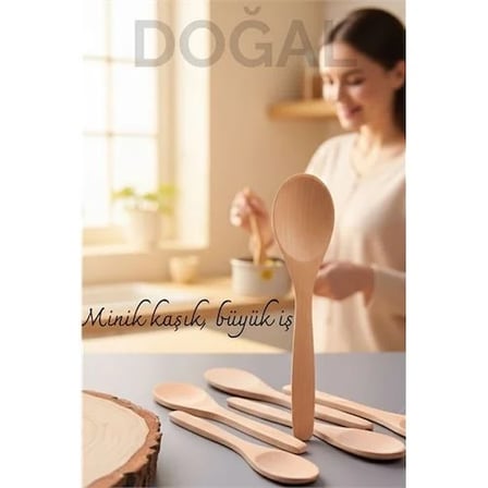 Doğal Gürgen 6'Lı Ahşap Servis Kaşığı – 13 Cm, Boy, Şık Pratik Mutfak Yardımcısı 713748