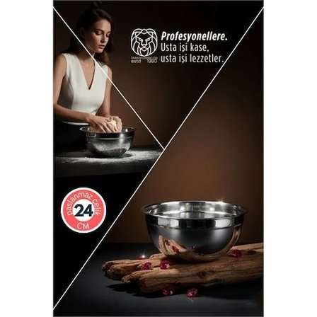 Inox Ölçekli Derin Kase - 24 Cm 2 Litre Karıştırma Kabı Profesyonel 304 Paslanmaz Çelik 721842