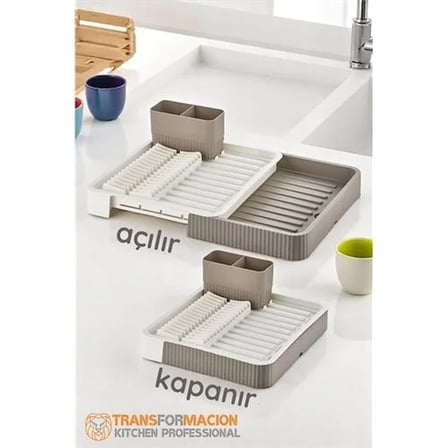 Açılır-Kapanır Bulaşıklık - Bulaşık Durulama Sepeti Tabaklık Bulaşık Kurutmalık Latte