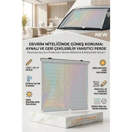 Aynalı Yansıtıcılı Açılır Kapanır Ön Cam Perdesi 425845