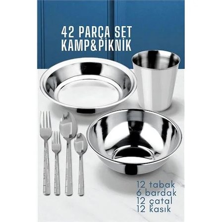 42 Parça Tabak Kase Bardak Çatla Kaşık Seti Kamp Piknik Seti 721970