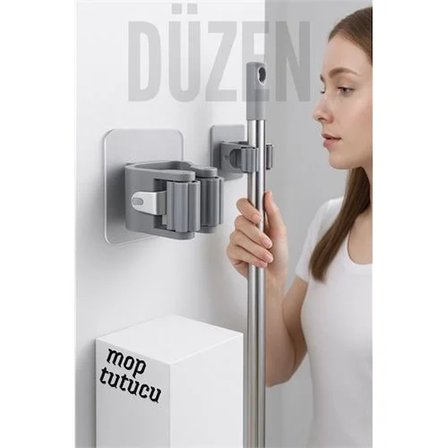 Yapışkanlı Pratik Mop Süpürge Tutucu – Duvara Monte, Kolay Kurulum