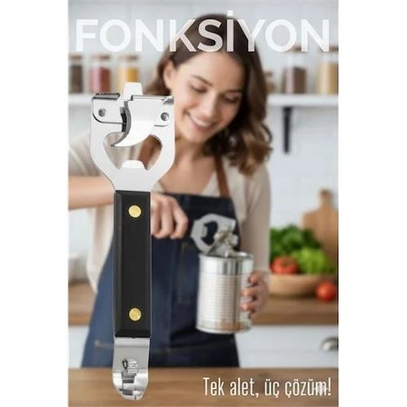 3’Ü 1 Arada Konserve Açacağı – Şişe Açacağı Kapak Kaldıracı Paslanmaz Çelik