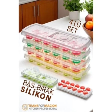 Buz Kalıbı - Bas-Bırak Kapaklı Buz Kalıbı 4 Lü Set 721815