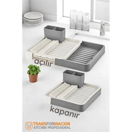 Açılır-Kapanır Bulaşıklık - Bulaşık Durulama Sepeti Tabaklık Bulaşık Kurutmalık Gri