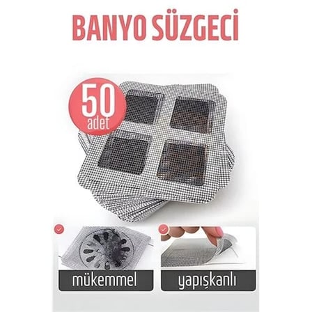 Banyo Gider Süzgeci 50 Adet Yapışkanlı Filtre, 10X10 Cm