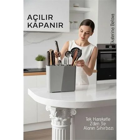 Akıllı Sürgülü Bıçaklık Kaşıklık Organizeri - Ayarlanabilir Tezgah Üstü Mutfak Düzenleyici