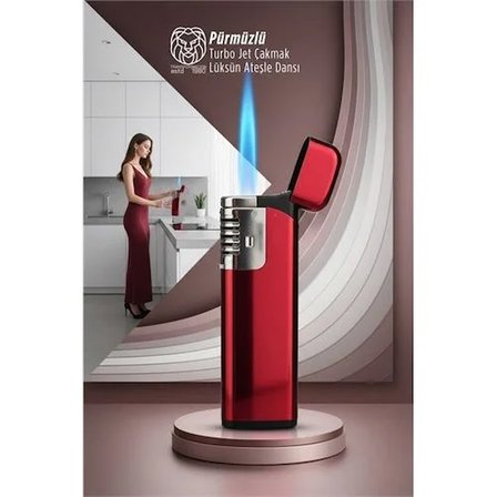 Pürmüzlü Torch Çakmak: Rüzgara Dirençli Turbo Jet & Lüks Tasarım Mutfak Çakmağı