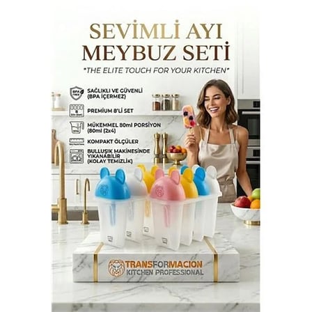 Sevimli Ayıcık Figürlü 8'Li Dondurma Meybuz Kalıbı Seti - Ev Yapımı Lezzetler 723093