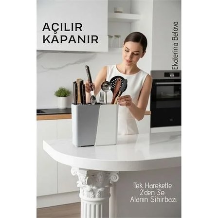 Akıllı Sürgülü Bıçaklık Kaşıklık Organizeri - Ayarlanabilir Tezgah Üstü Mutfak Düzenleyici 722571