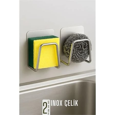 Inox Bulaşık Sübgerlik Stant- Mutfak Askısı Profesyonel 2 Li Set 722043