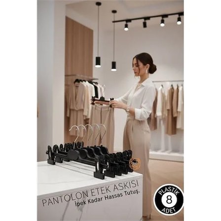 Siyah Pantolon Etek Askısı - 8’Li Set | Ayarlanabilir Metal Kıskaçlı Lüks Seri 718931