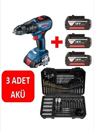 Bosch 18 V 50 Darbeli Matkap Kömürsüz Şarjlı Matkap Akülü Vidalama (3 Adet 2 Ah Akü) + 103 Parça Aksesuar