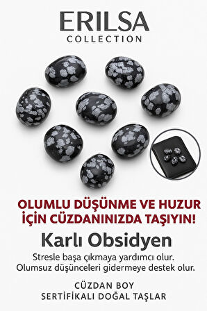Sertifikalı Cüzdan Boy Karlı Obsidyen Taşı Kütle - Farkındalık ve Duygusal Denge Sağlar