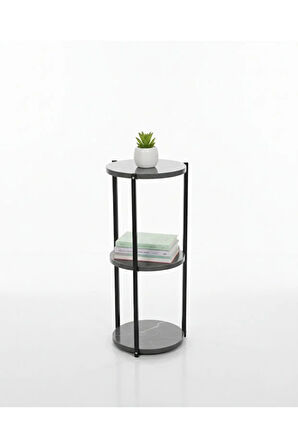 Dekoratif 3 katlı Raflık, Çiçeklik, Köşe Rafi, Sehpa Çok Amaçlı Raf -Siyah Antrasit-