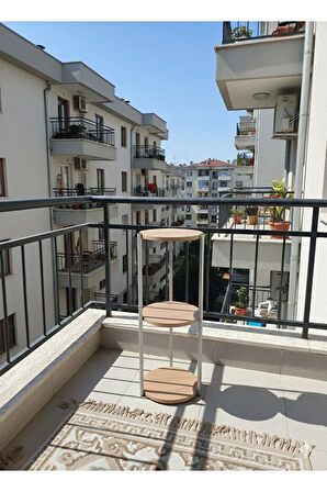 Dekoratif 3 katlı Raflık, Çiçeklik, Köşe Rafi, Sehpa Çok Amaçlı Raf -Gri Ceviz-